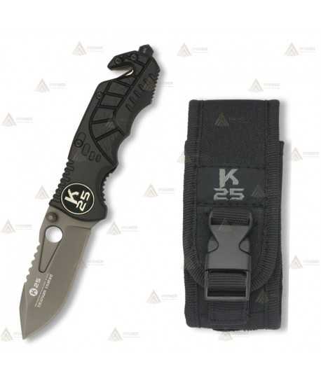 Navaja táctica K25 negra con hoja de acero de 6,7 cm