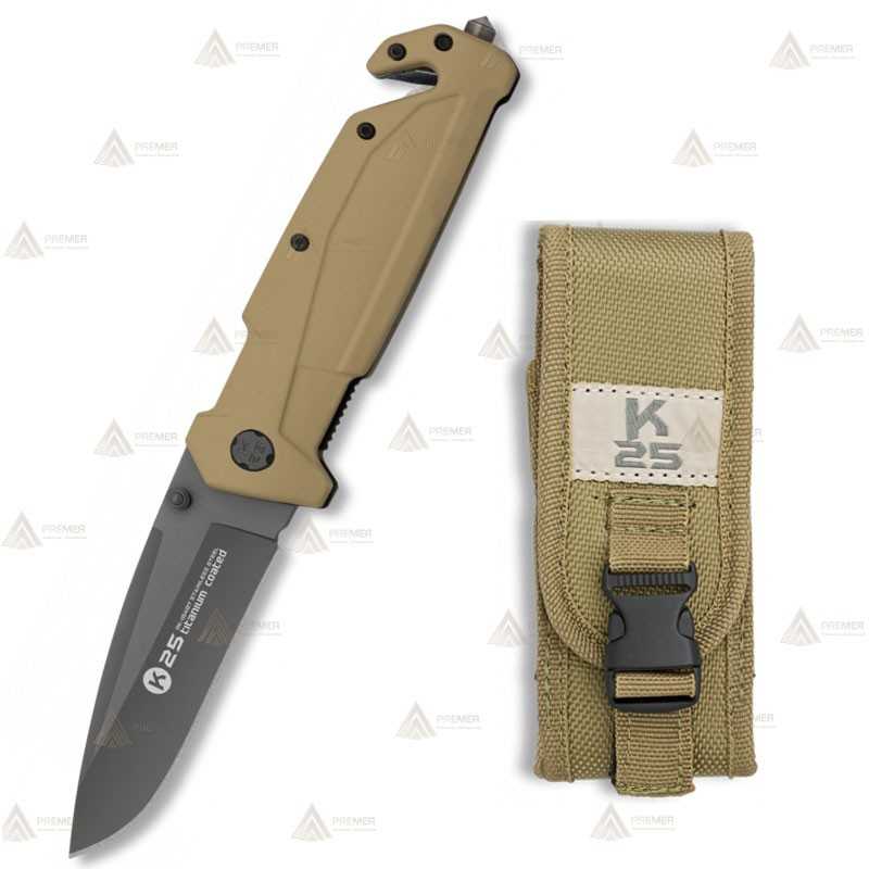 Navaja táctica K25 color Tan con hoja de 9 cm