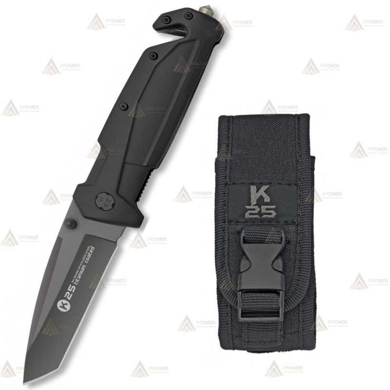 Navaja táctica K25 color Negra con hoja de 9 cm