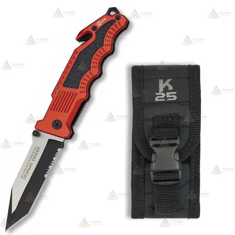 Navaja táctica K25 con mango de aluminio y hoja de 8,5 cm
