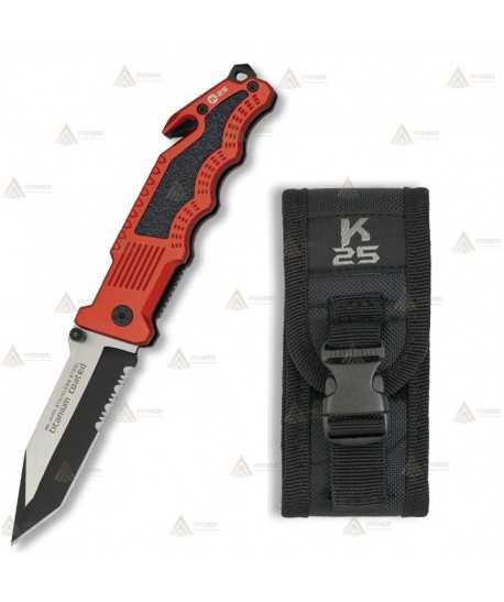 Navaja táctica K25 con mango de aluminio y hoja de 8,5 cm