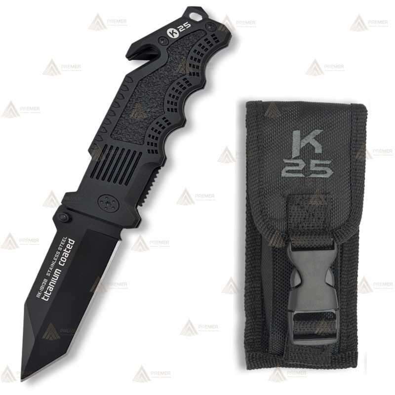Navaja táctica K25 con mango de aluminio y hoja de 8,5 cm