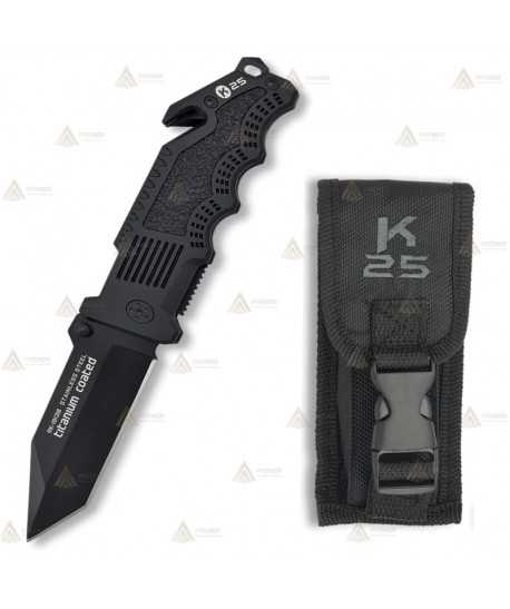 Navaja táctica K25 con mango de aluminio y hoja de 8,5 cm