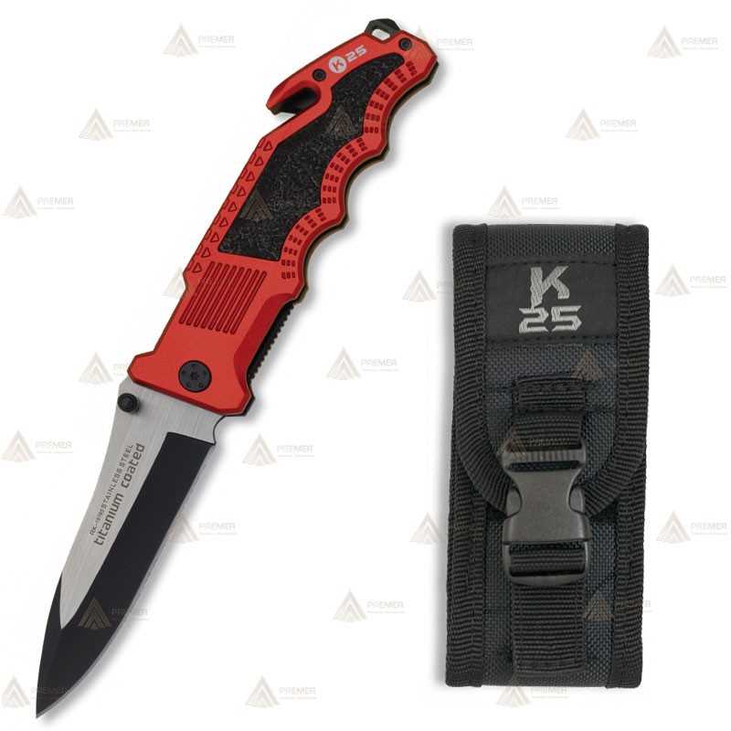 Navaja táctica K25 con mango de aluminio y hoja de 11,1 cm