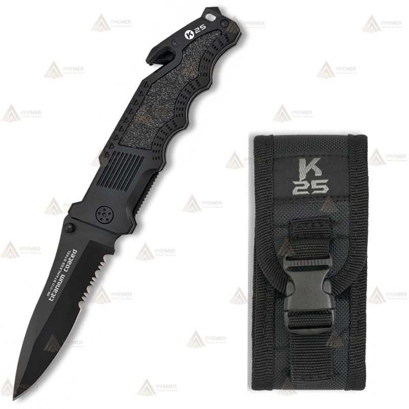 Navaja táctica K25 con mango de aluminio y hoja de 10,7 cm