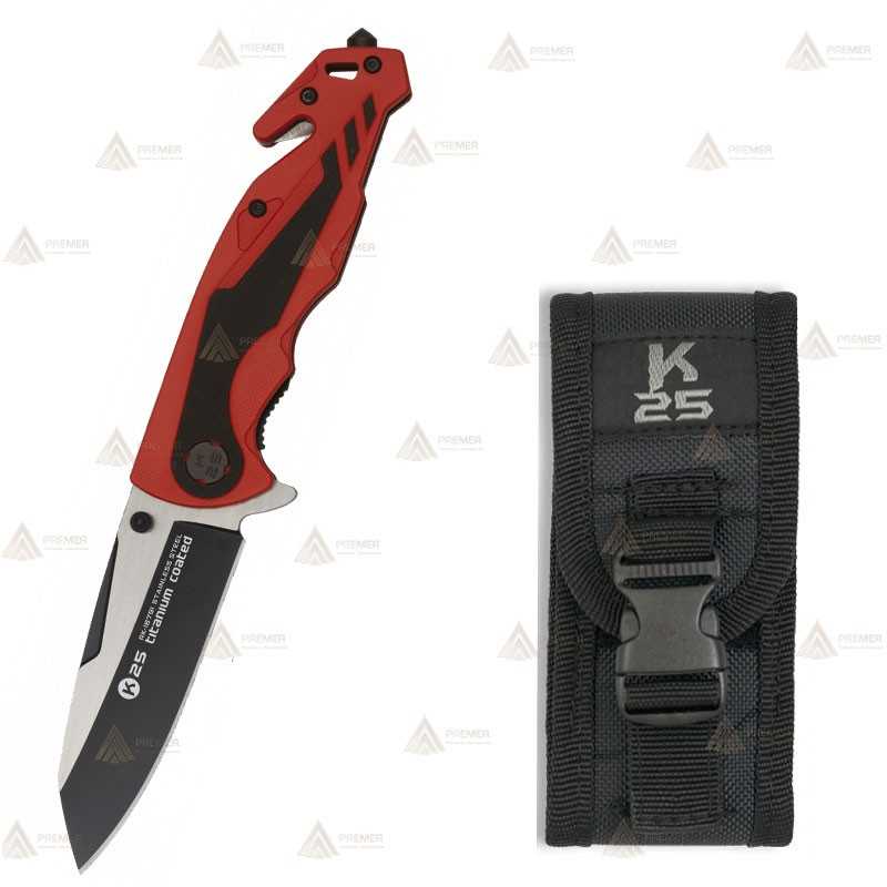 Navaja táctica K25 con mango de aluminio y hoja de 8,8 cm
