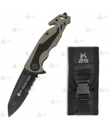 Navaja táctica K25 con mango de goma y hoja de 8,8 cm