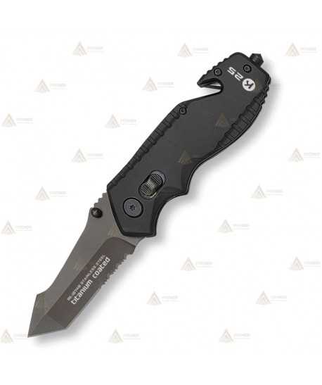 Navaja táctica K25 con mango de aluminio y hoja de 7,5 cm