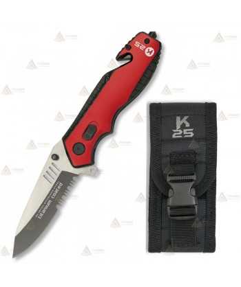Navaja táctica K25 con mango de goma y hoja de 8,4 cm