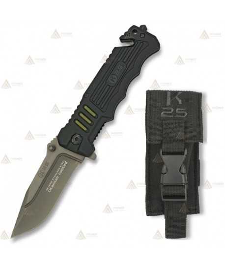 Navaja táctica K25 color negro con hoja calada de 8,7 cm