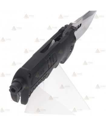 Navaja táctica K25 con linterna y con hoja calada de 9 cm