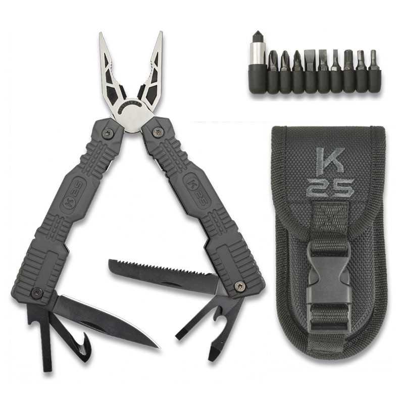 Alicate multiusos táctico K25 de 19 usos color negro