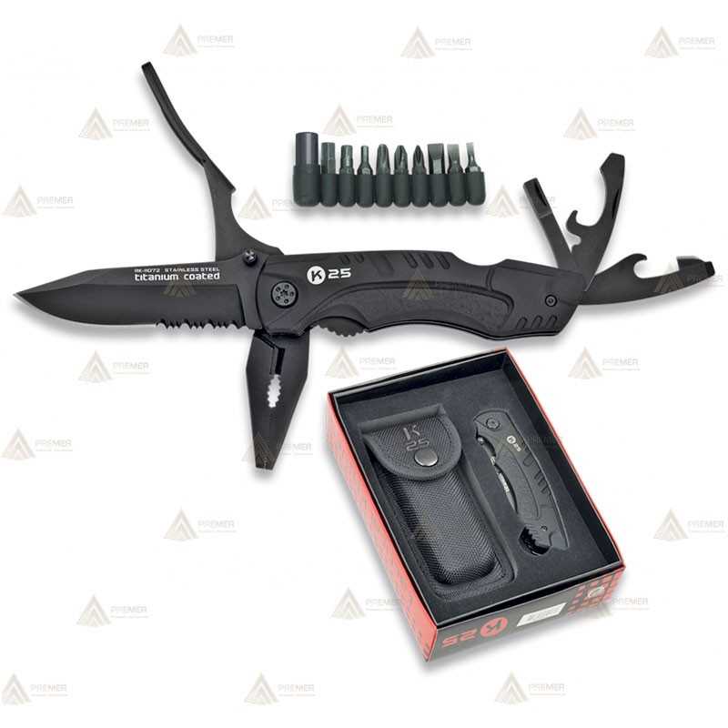Navaja multiusos táctica K25 de 17 usos color negro