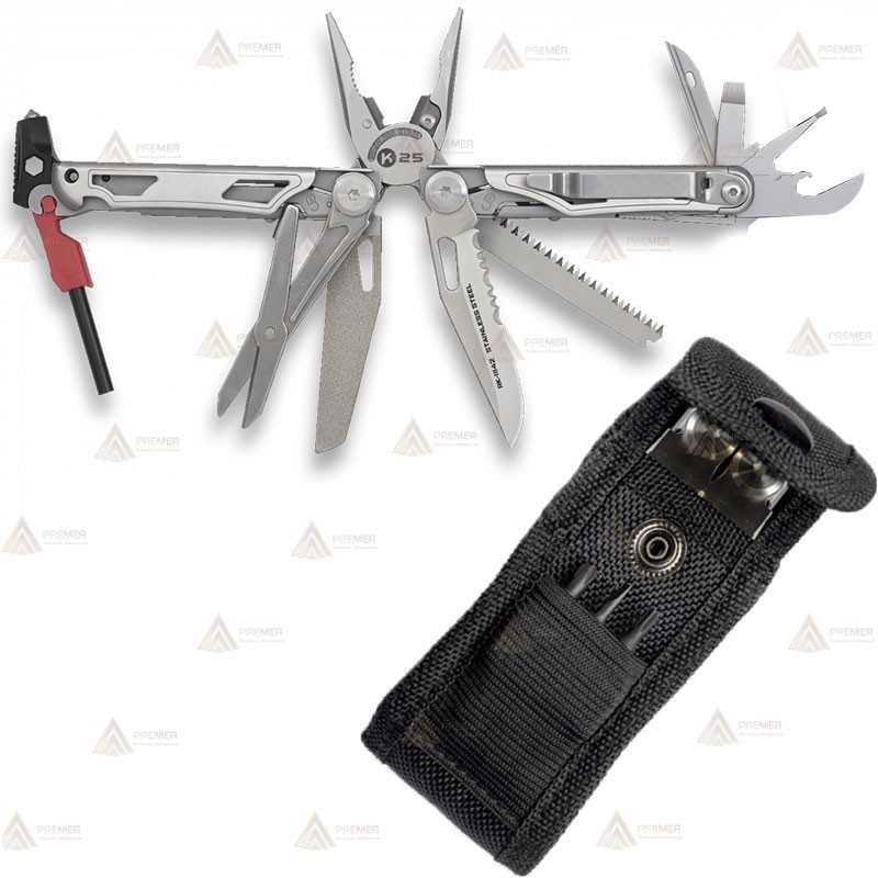 Alicate multiusos táctico K25 de acero con 17 usos