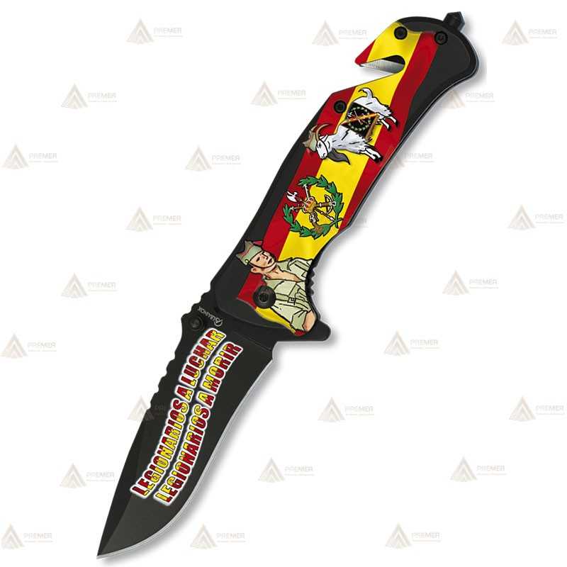 Navaja táctica personalizada con motivos en 3D de la Legión Española con hoja de 8,2 cm
