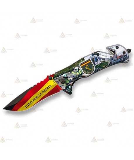 Navaja táctica personalizada con motivos en 3D de la Guardia Civil con hoja de 8,2 cm
