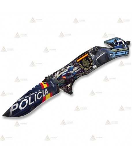Navaja táctica personalizada con motivos en 3D de la Policía Nacional con hoja de 8,2 cm