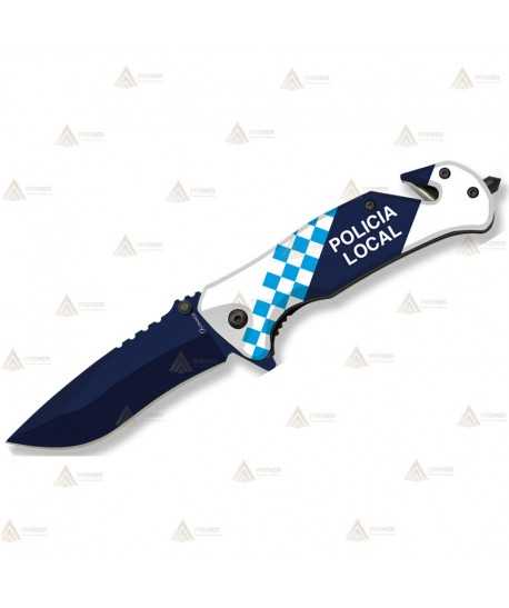 Navaja táctica personalizada con motivos en 3D de la Policía Local con hoja de 8,2 cm