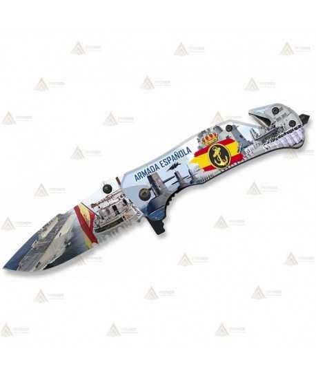 Navaja táctica personalizada con motivos en 3D de la Armada Española con hoja de 8,2 cm
