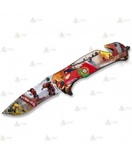Navaja táctica personalizada con motivos en 3D de los Bomberos de Portugal con hoja de 8,2 cm