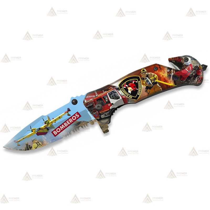 Navaja táctica personalizada con motivos en 3D de los Bomberos con hoja de 8,2 cm