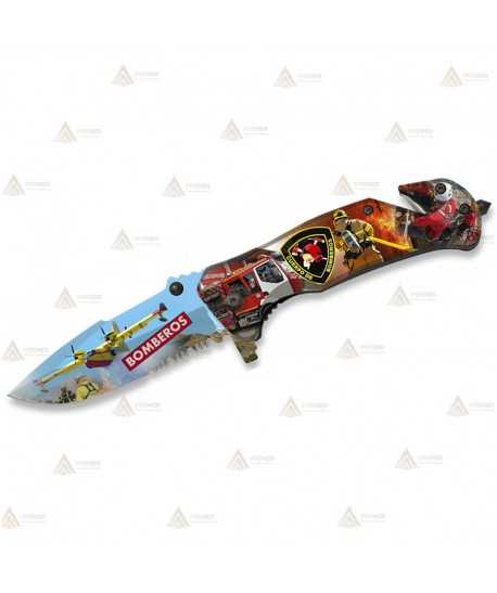 Navaja táctica personalizada con motivos en 3D de los Bomberos con hoja de 8,2 cm