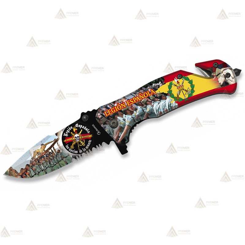 Navaja táctica personalizada con motivos en 3D de la Legión Española con hoja de 8,2 cm