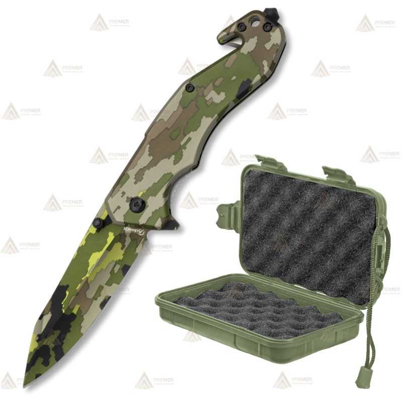 Navaja táctica Camo Verde con hoja de acero de 8,5 cm