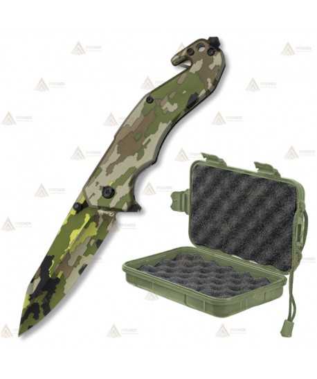 Navaja táctica Camo Verde con hoja de acero de 8,5 cm