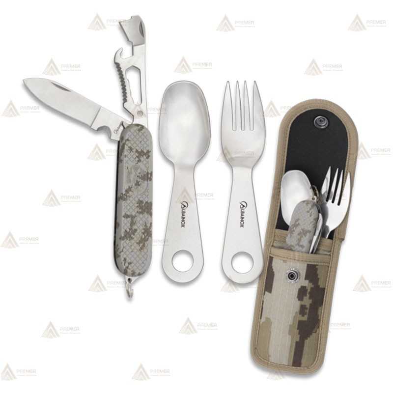 Navaja multifunción con set de cubiertos color Camo Pixelado