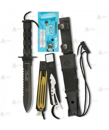 Cuchillo con hoja de 15,6 cm y kit de supervivencia