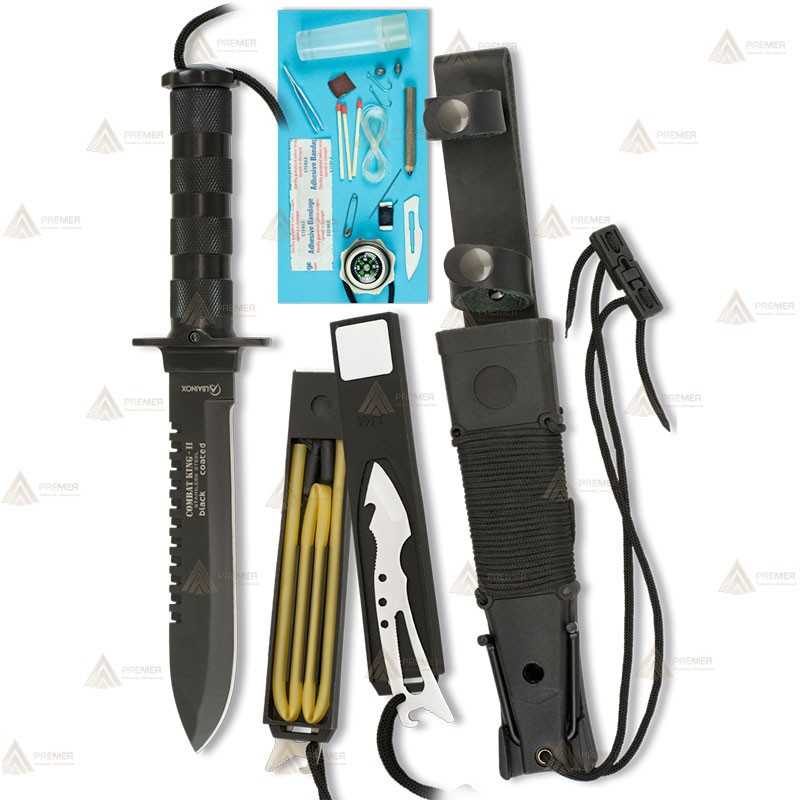 Cuchillo con hoja de 15,6 cm y kit de supervivencia