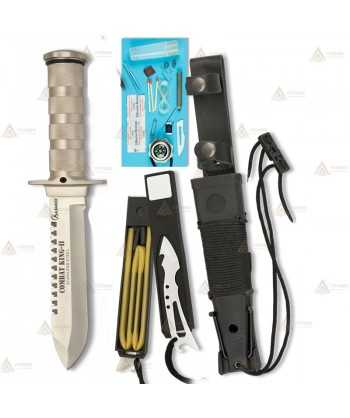 Cuchillo con hoja de 15,6 cm y kit de supervivencia