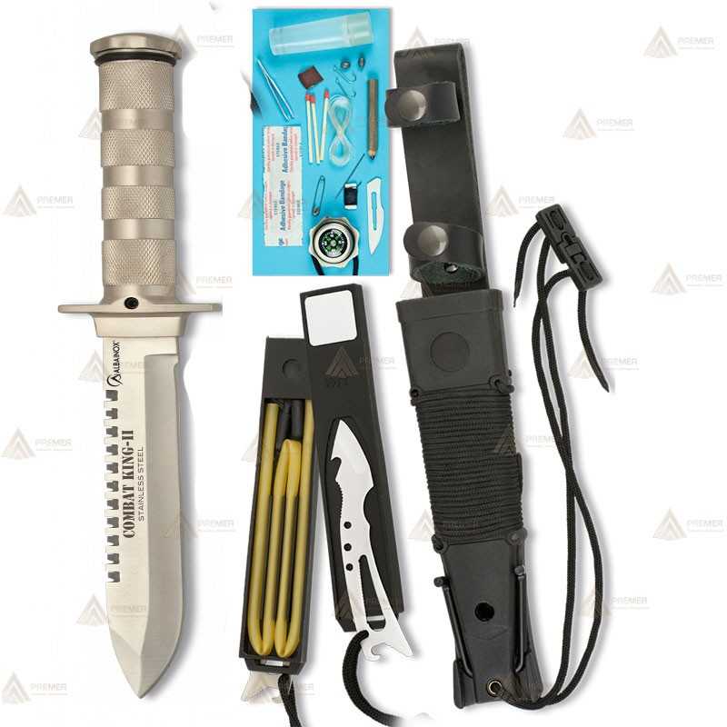 Cuchillo con hoja de 15,6 cm y kit de supervivencia