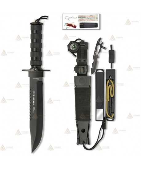 Cuchillo con hoja de 21 cm y kit de supervivencia