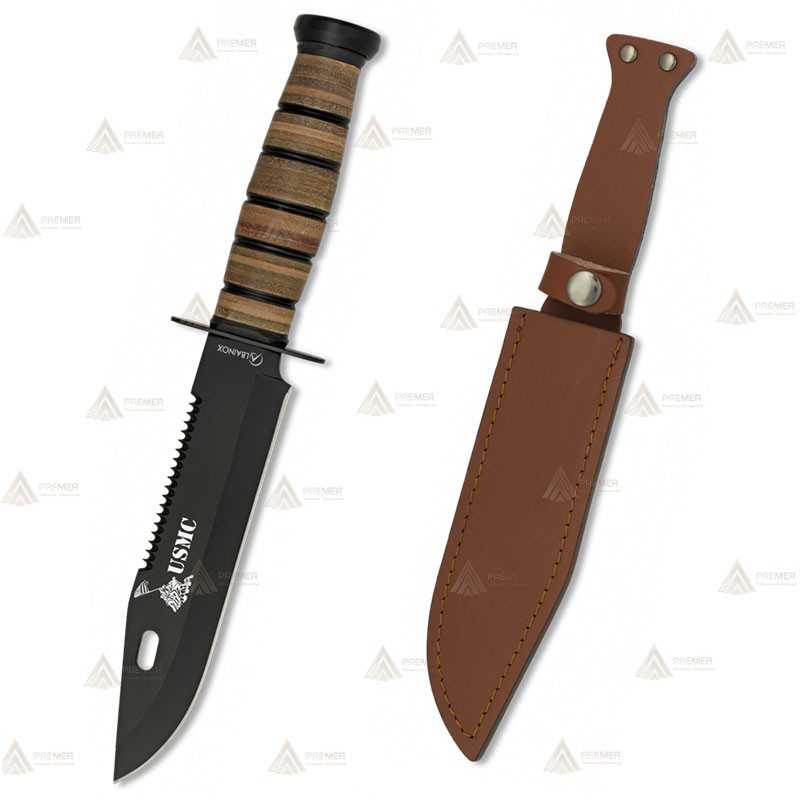 Cuchillo táctico con hoja de 18 cm y funda de piel