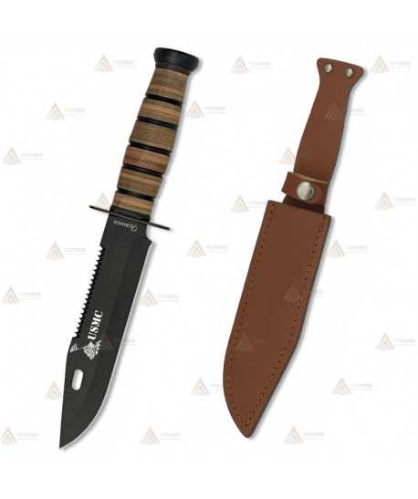 Cuchillo táctico con hoja de 18 cm y funda de piel