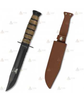 Cuchillo táctico con hoja de 18 cm y funda de piel