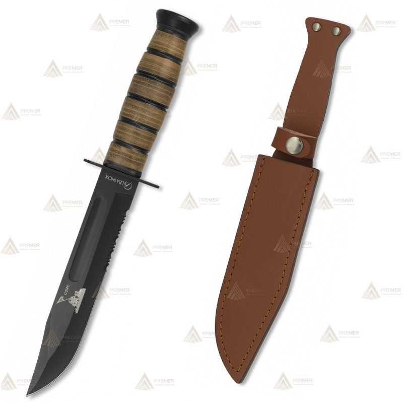 Cuchillo táctico con hoja de 18 cm y funda de piel