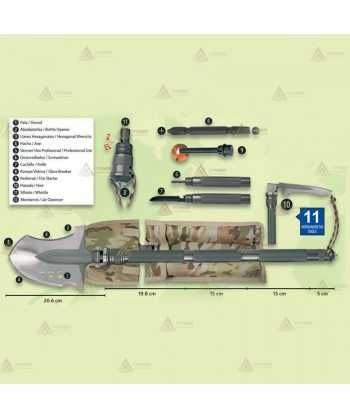 Pala táctica modelo Survival con 12 elementos