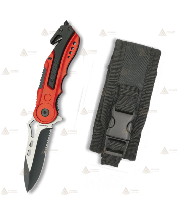 Navaja táctica color rojo/negro personalizable con hoja de 6,5 cm