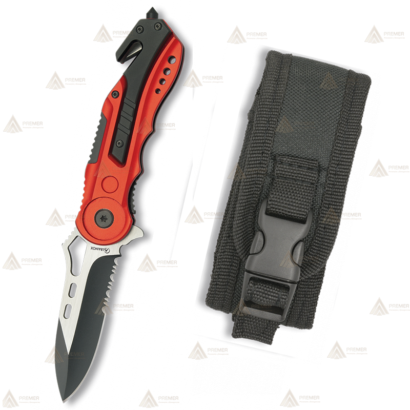 Navaja táctica color rojo/negro personalizable con hoja de 6,5 cm