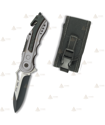 Navaja táctica color gris/negro personalizable con hoja de 8,1 cm
