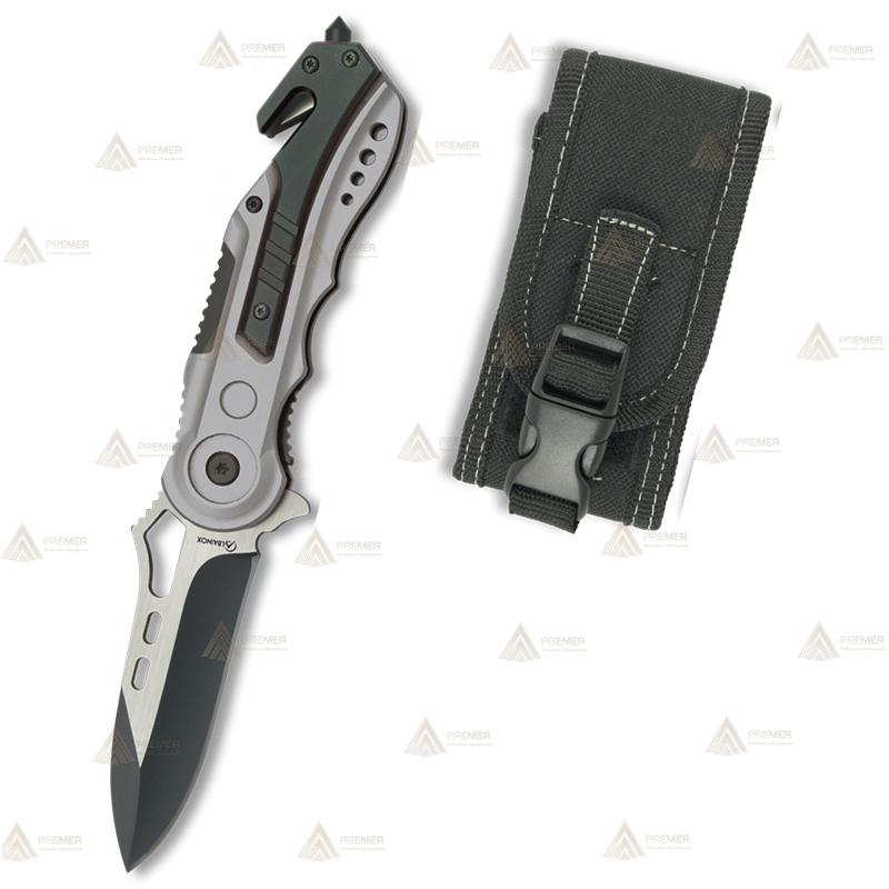 Navaja táctica color gris/negro personalizable con hoja de 8,1 cm
