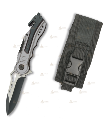 Navaja táctica color gris/negro personalizable con hoja de 6,5 cm