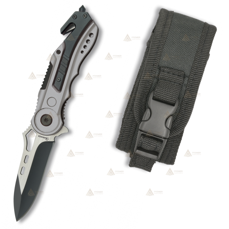 Navaja táctica color gris/negro personalizable con hoja de 6,5 cm