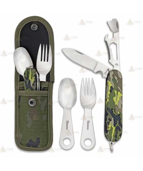 Navaja multifunción con set de cubiertos color Multicam Verde