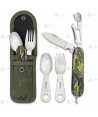 Navaja multifunción con set de cubiertos color Multicam Verde