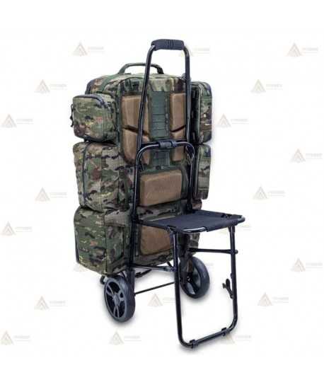 Porta mochilas plegable con asiento
