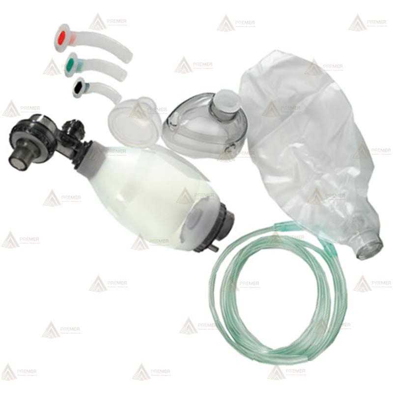 Resucitador manual de silicona pediátrico y 3 cánulas Guedel